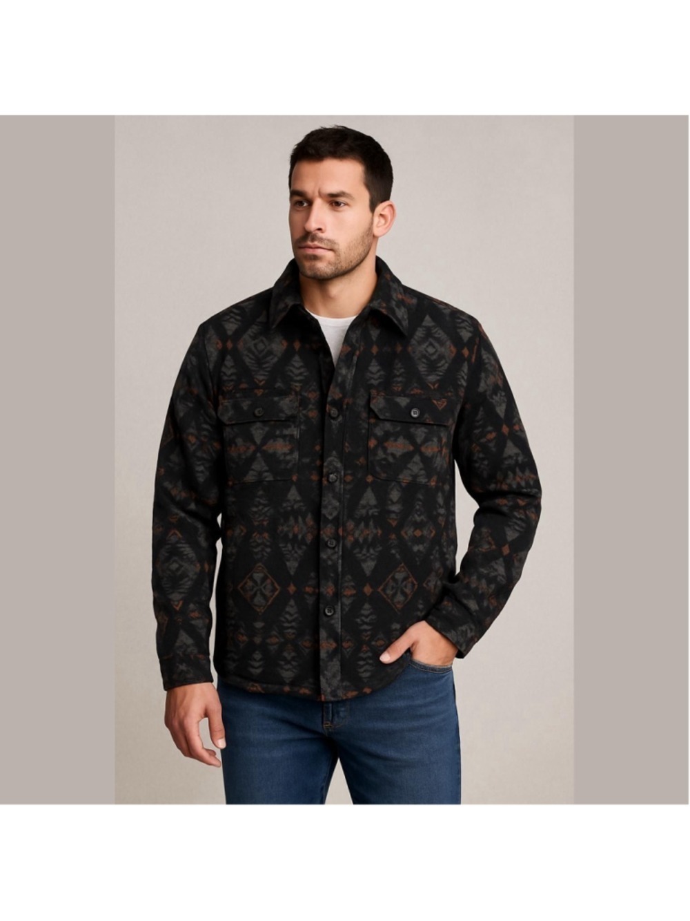 Men’s Jach’s Aztec Patterned Sherpa Lined Shacket XL